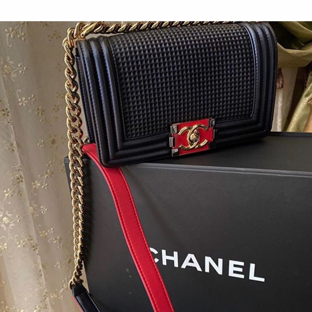 CHANEL Lambskin Embossed Small Cube Boy
